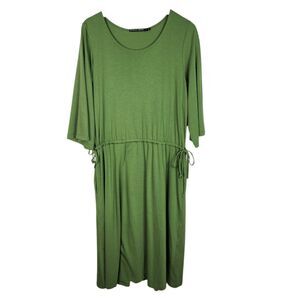 GUDRUN SJODEN Dress Womens Medium Green Drawstring Midi‎ Dress Organic Lagenlook